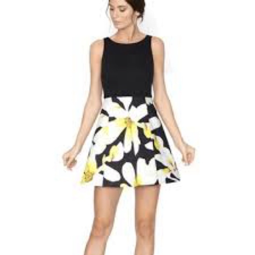 Alice + Olivia Black and Yellow Floral Mini Dress